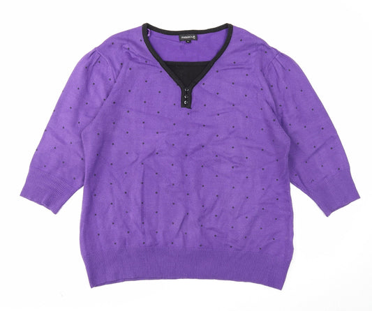 Paramour Womens Purple V-Neck Acrylic Pullover Jumper Size XL