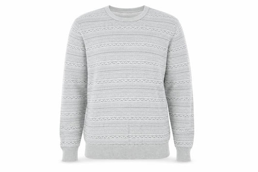 Springfield Mens Grey Round Neck Fair Isle Cotton Pullover Jumper Size XL Long Sleeve
