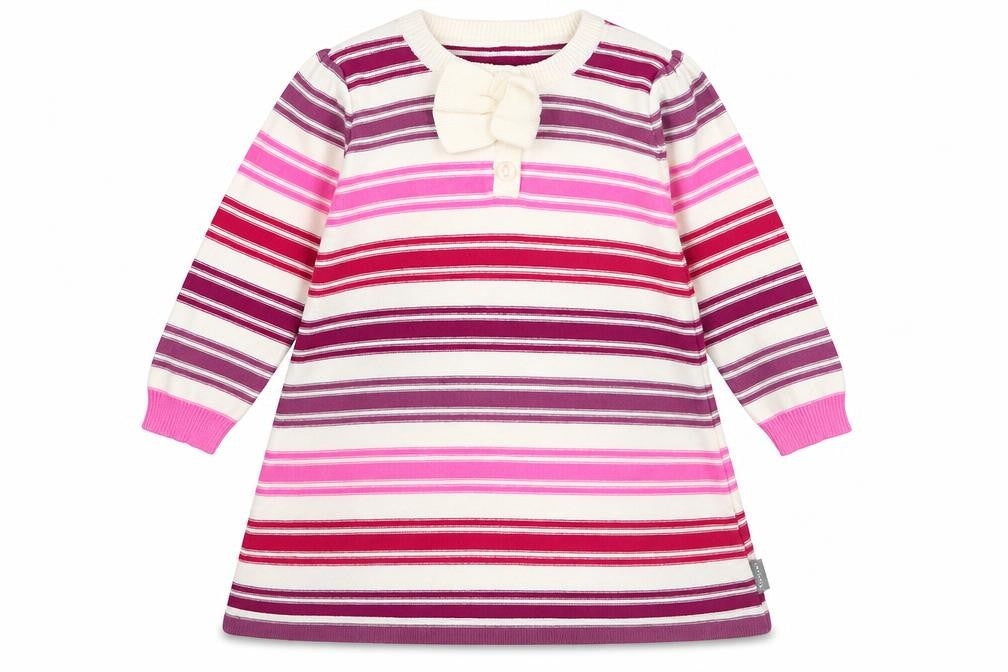 Nutmeg Girls White Striped Cotton Jumper Dress Size 6-9 Months Round Neck Pullover