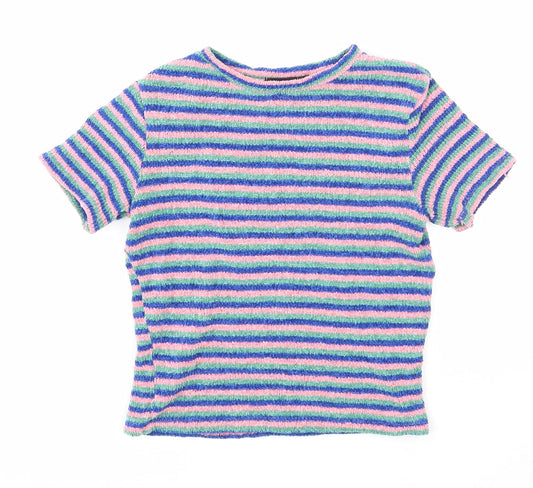 Bershka Womens Multicoloured Round Neck Striped Acrylic Pullover Jumper Size S