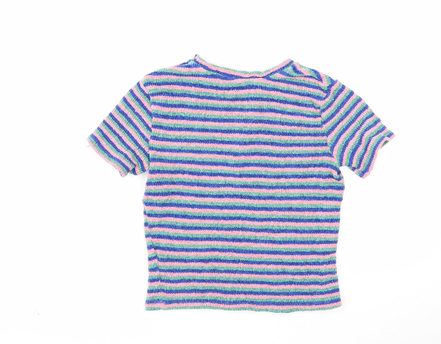 Bershka Womens Multicoloured Round Neck Striped Acrylic Pullover Jumper Size S