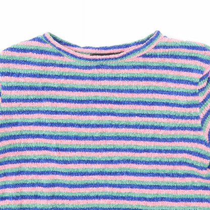 Bershka Womens Multicoloured Round Neck Striped Acrylic Pullover Jumper Size S