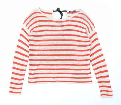 Marks & Spencer Womens Beige Round Neck Striped Acrylic Pullover Jumper Size 12