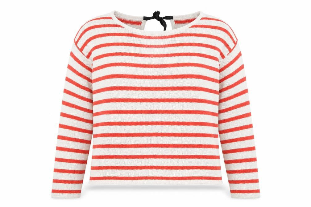 Marks & Spencer Womens Beige Round Neck Striped Acrylic Pullover Jumper Size 12
