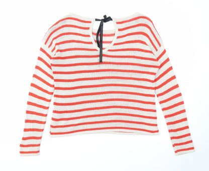 Marks & Spencer Womens Beige Round Neck Striped Acrylic Pullover Jumper Size 12