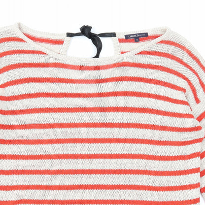 Marks & Spencer Womens Beige Round Neck Striped Acrylic Pullover Jumper Size 12