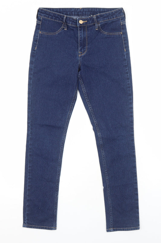 H&M Womens Blue Cotton Skinny Jeans Size 8 Regular Zip