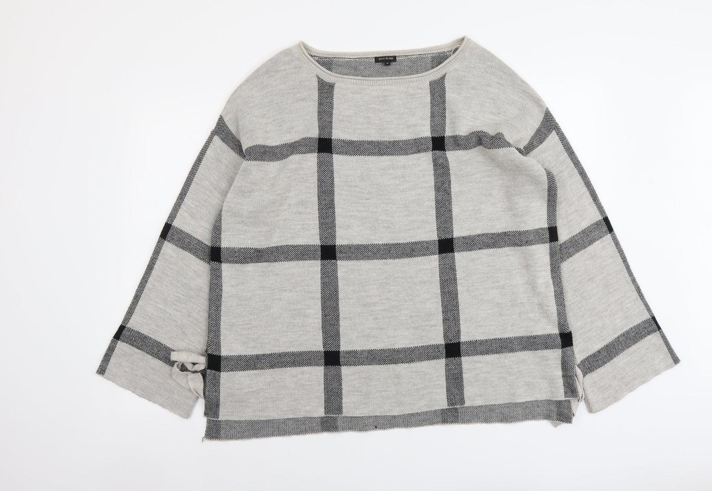 River Island Womens Grey Boat Neck Check Acrylic Pullover Jumper Size M