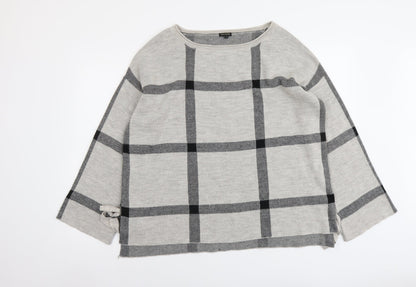 River Island Womens Grey Boat Neck Check Acrylic Pullover Jumper Size M