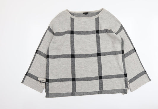 River Island Womens Grey Boat Neck Check Acrylic Pullover Jumper Size M