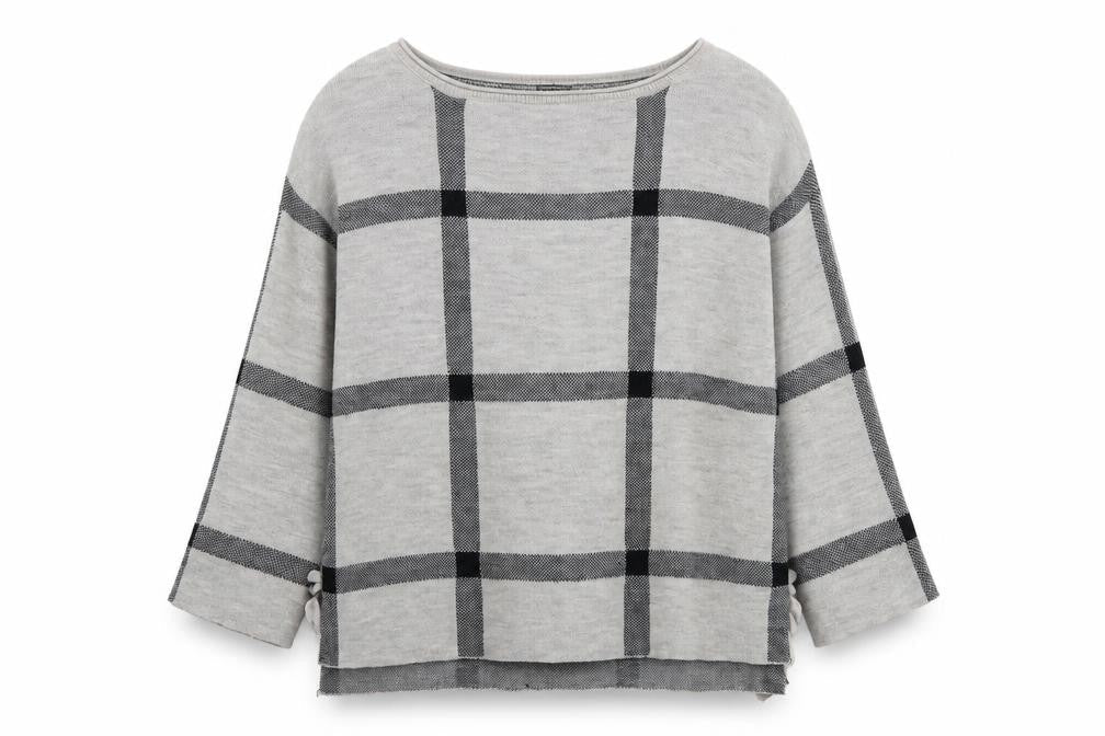 River Island Womens Grey Boat Neck Check Acrylic Pullover Jumper Size M