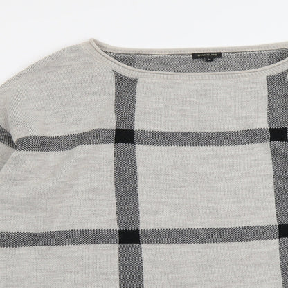 River Island Womens Grey Boat Neck Check Acrylic Pullover Jumper Size M