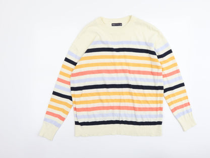 Preloved Marks and Spencer Womens Multicoloured Round Neck Striped Cotton Pullover Jumper Size M - Front