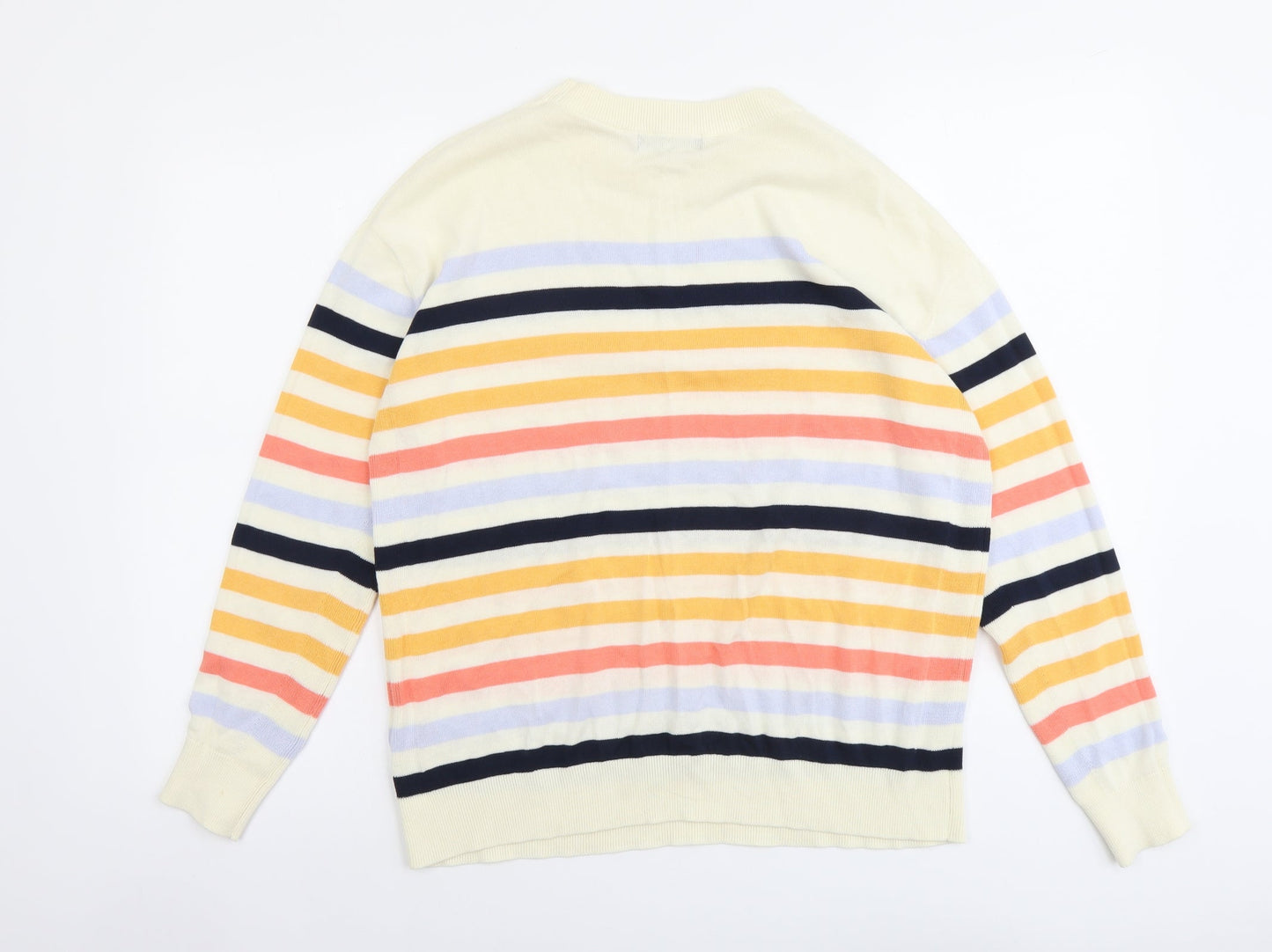 Marks and Spencer Womens Multicoloured Round Neck Striped Cotton Pullover Jumper Size M