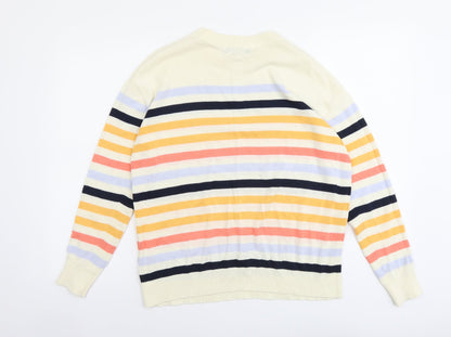 Preloved Marks and Spencer Womens Multicoloured Round Neck Striped Cotton Pullover Jumper Size M - Back