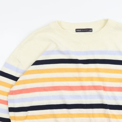 Preloved Marks and Spencer Womens Multicoloured Round Neck Striped Cotton Pullover Jumper Size M - Detail