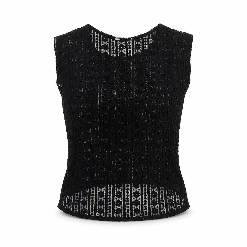 Miss Selfridge Womens Black Geometric Polyester Basic T-Shirt Size 8 Round Neck