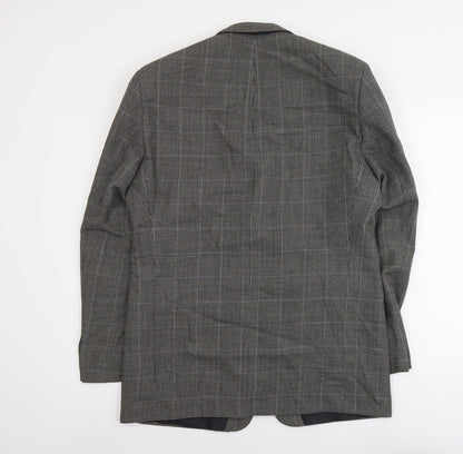 BHS Mens Brown Plaid Polyester Jacket Blazer Size L Regular