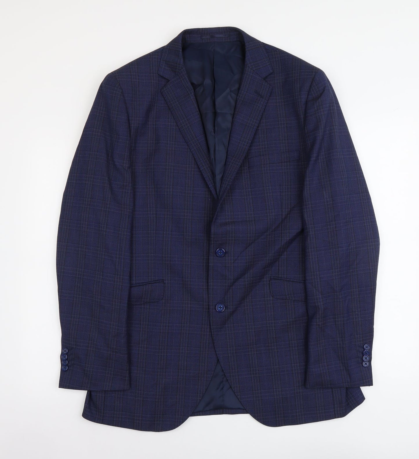 Brook Taverner Mens Blue Plaid Polyester Jacket Blazer Size L Regular