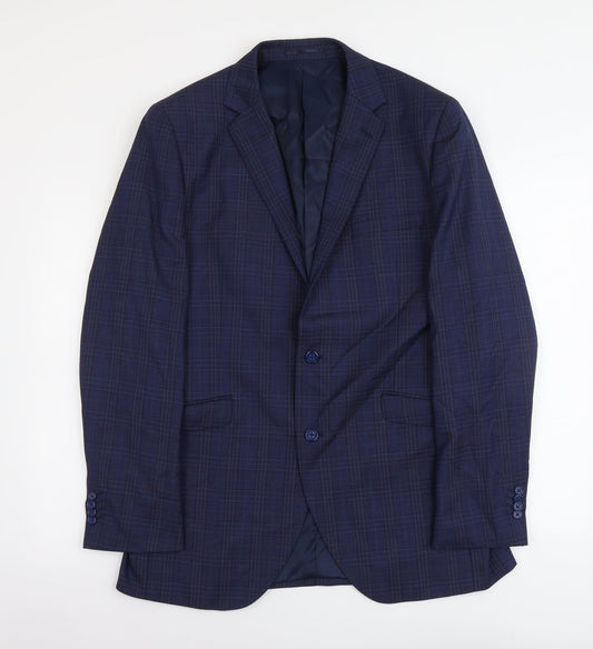 Brook Taverner Mens Blue Plaid Polyester Jacket Blazer Size L Regular