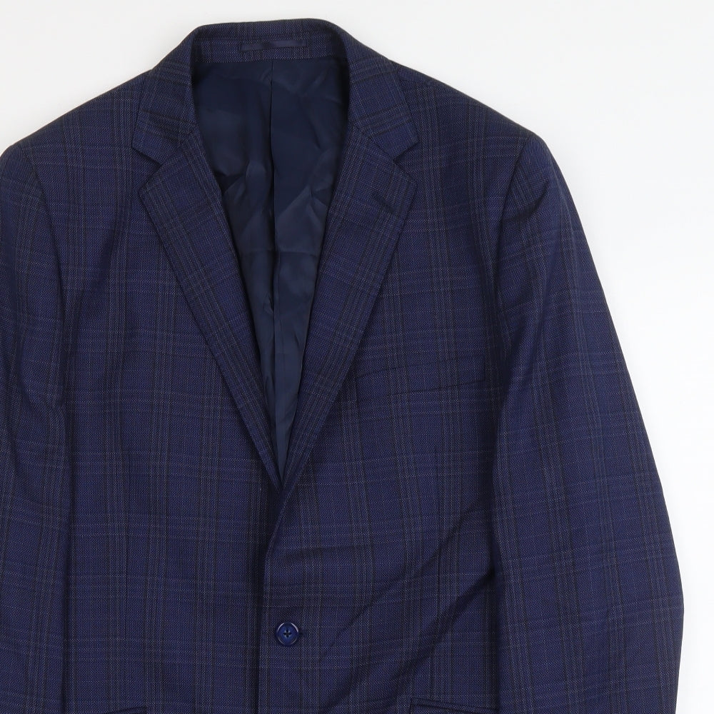 Brook Taverner Mens Blue Plaid Polyester Jacket Blazer Size L Regular