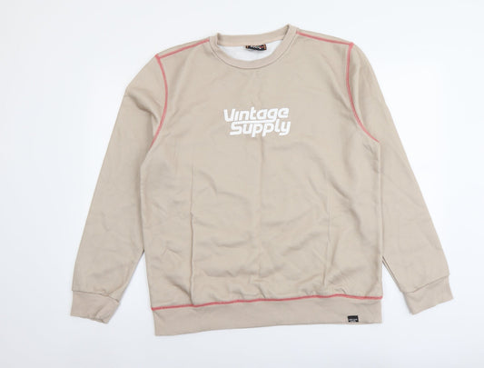 Vintage Supply Mens Beige Polyester Pullover Sweatshirt Size M