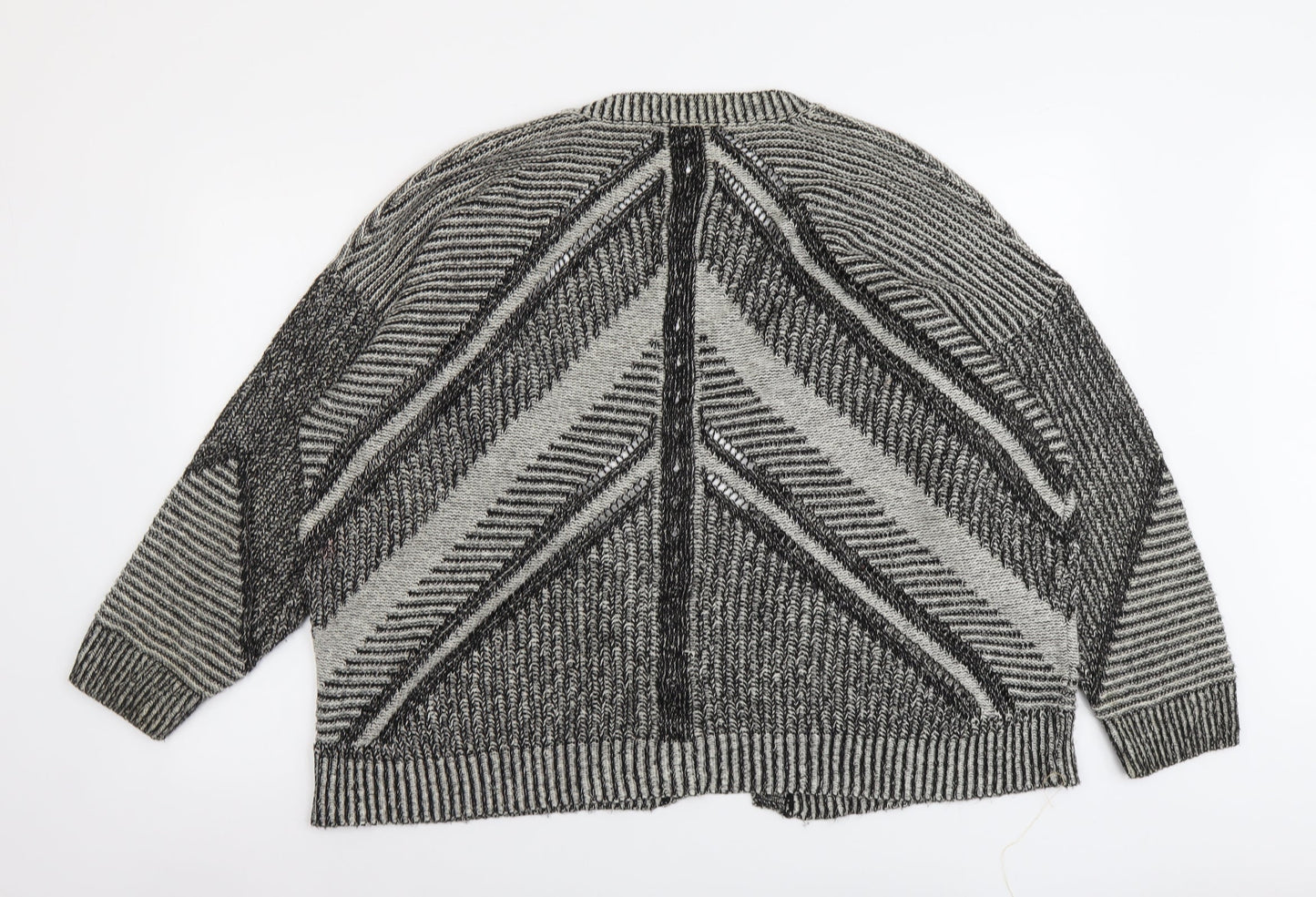 Sparkle & Fade Womens Black V-Neck Geometric Acrylic Cardigan Jumper Size L