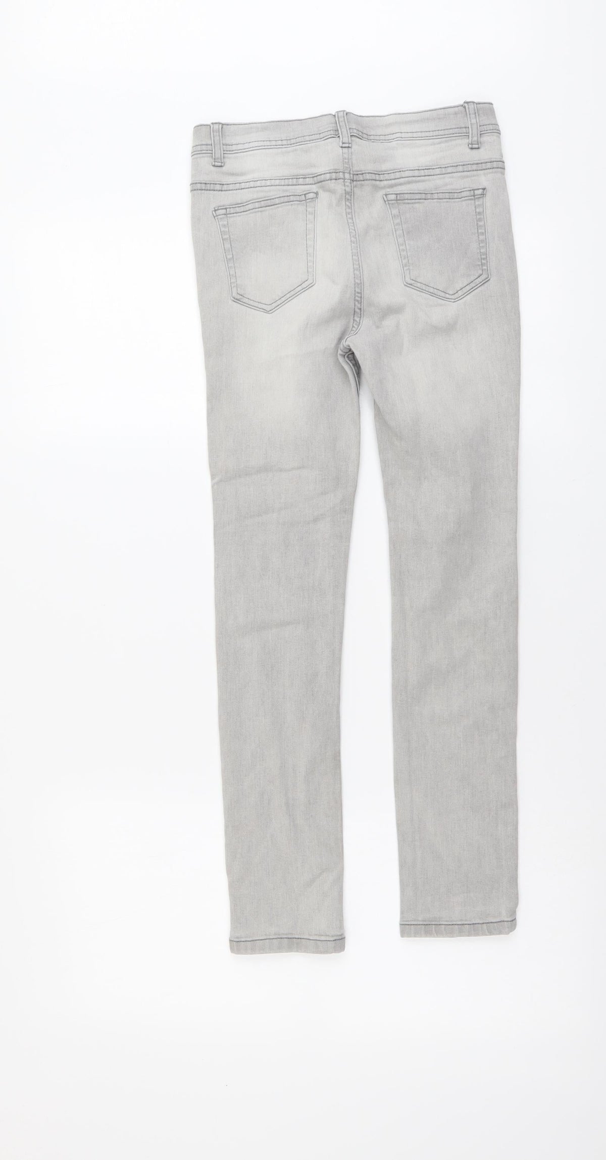 Denim & Co. Girls Grey Cotton Skinny Jeans Size 11-12 Years Regular Button
