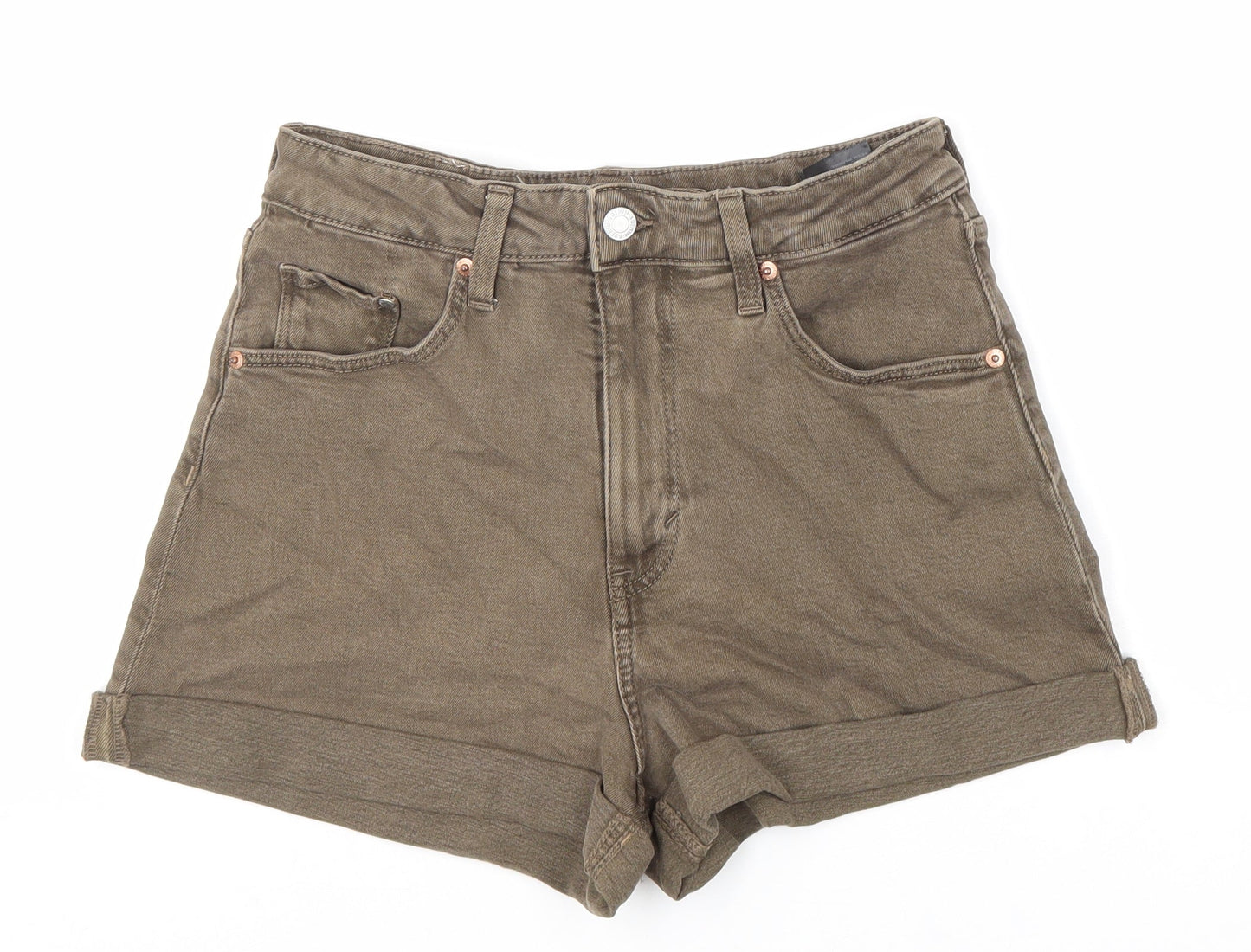 &Denim Womens Brown 100% Cotton Boyfriend Shorts Size 6 L3 in Regular Zip