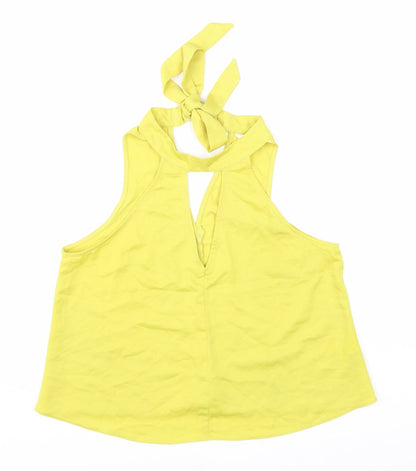 Miss Selfridge Womens Yellow Polyester Basic Tank Size 10 Halter - Keyhole Neck