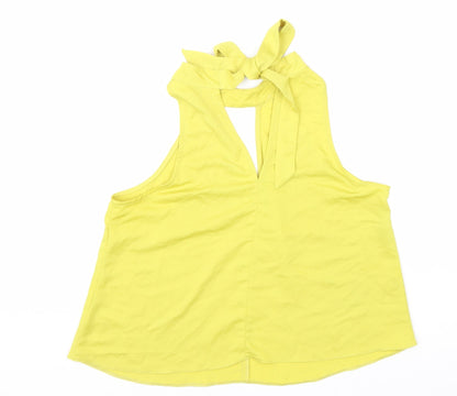 Miss Selfridge Womens Yellow Polyester Basic Tank Size 10 Halter - Keyhole Neck