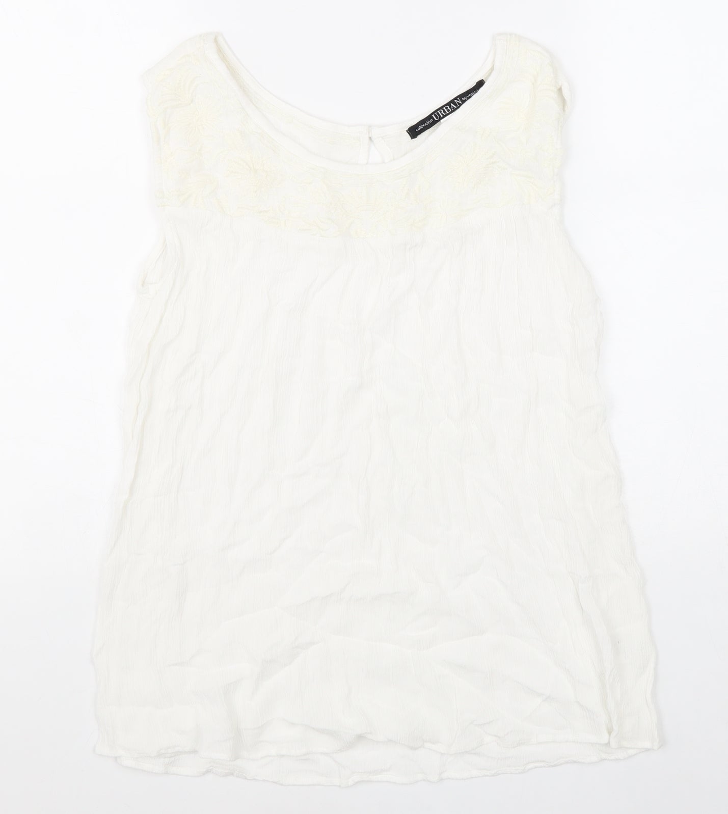 Urban Womens White Viscose Basic Tank Size 14 Round Neck - Lace Detail