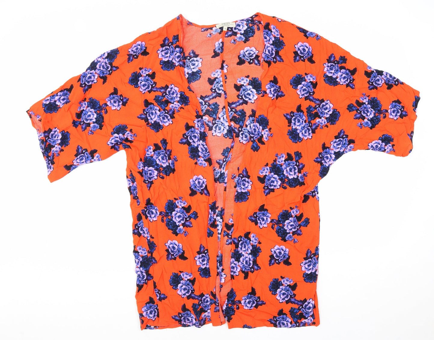 Papaya Womens Red Floral Viscose Kimono Blouse Size S V-Neck