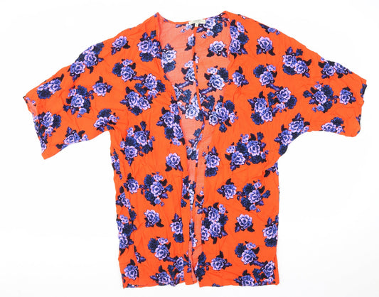 Papaya Womens Red Floral Viscose Kimono Blouse Size S V-Neck