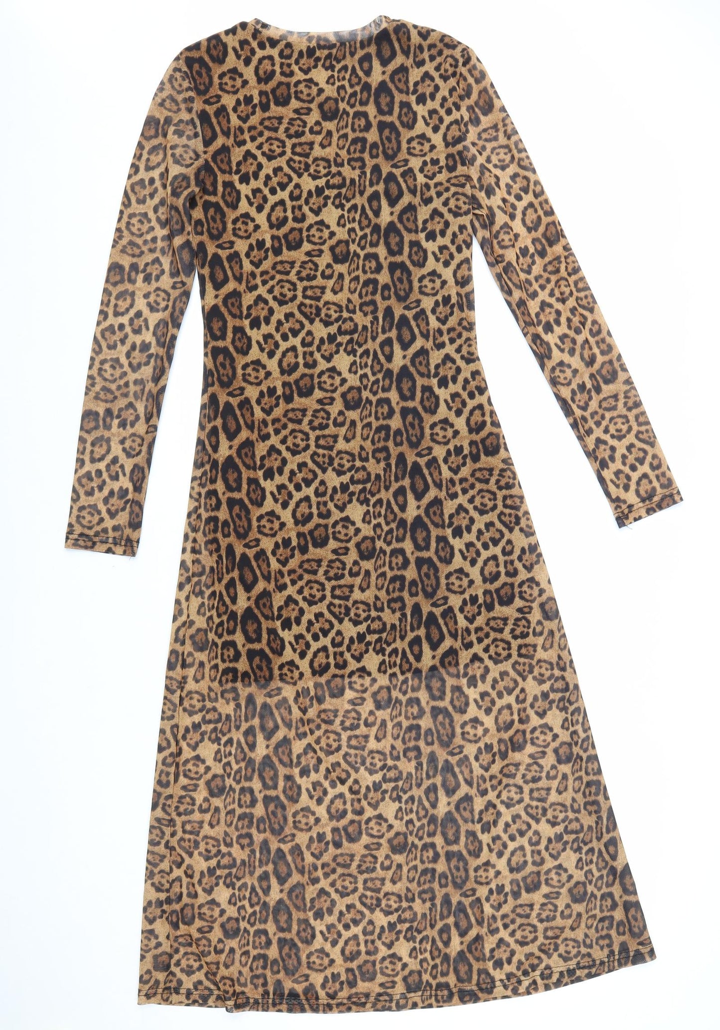 LUC-CE Womens Brown Animal Print Polyester A-Line Size S Round Neck Pullover - Leopard Pattern