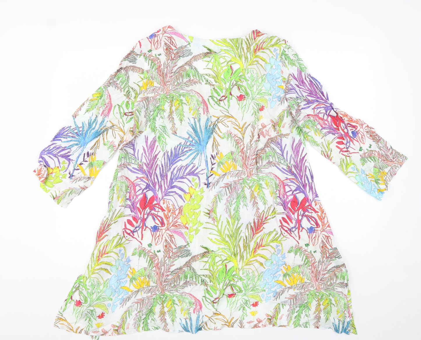 Sahara Womens Multicoloured Floral Linen Sheath Size 12 Round Neck Pullover