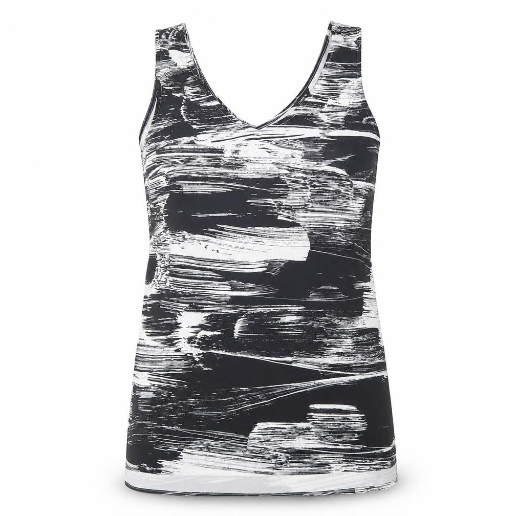 Lind3x Womens Black Geometric Polyester Basic Tank Size S V-Neck