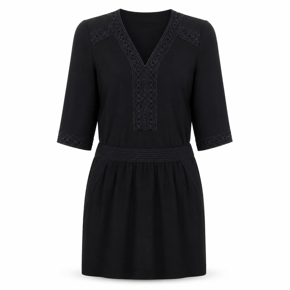 Miss Captain Womens Black Geometric Polyester Kaftan Size 12 V-Neck Pullover
