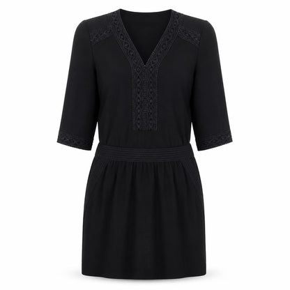 Miss Captain Womens Black Geometric Polyester Kaftan Size 12 V-Neck Pullover