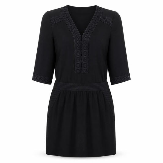 Miss Captain Womens Black Geometric Polyester Kaftan Size 12 V-Neck Pullover