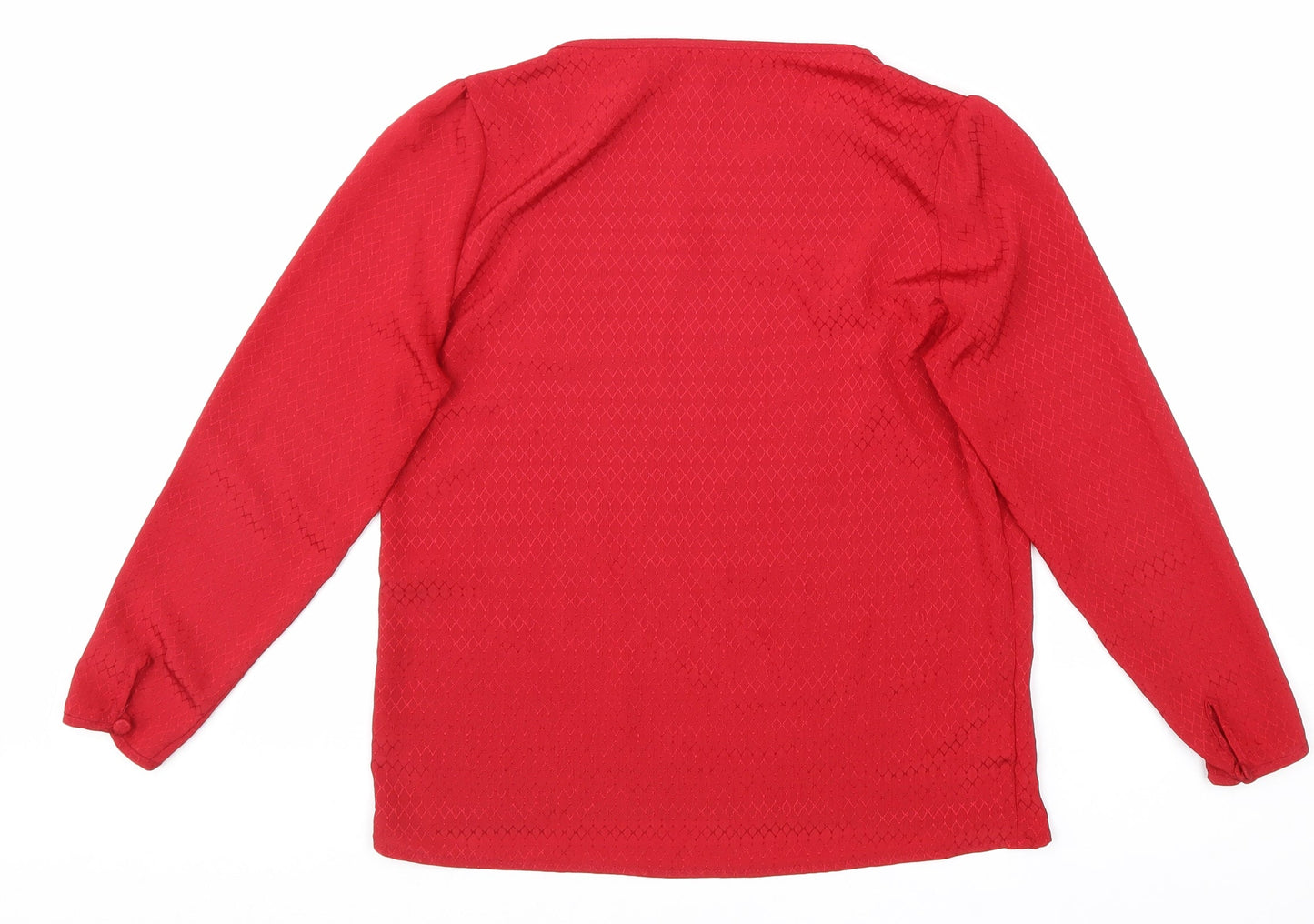 Preworn Womens Red Geometric Polyester Basic Blouse Size 10 Round Neck
