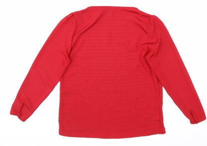 Preworn Womens Red Geometric Polyester Basic Blouse Size 10 Round Neck