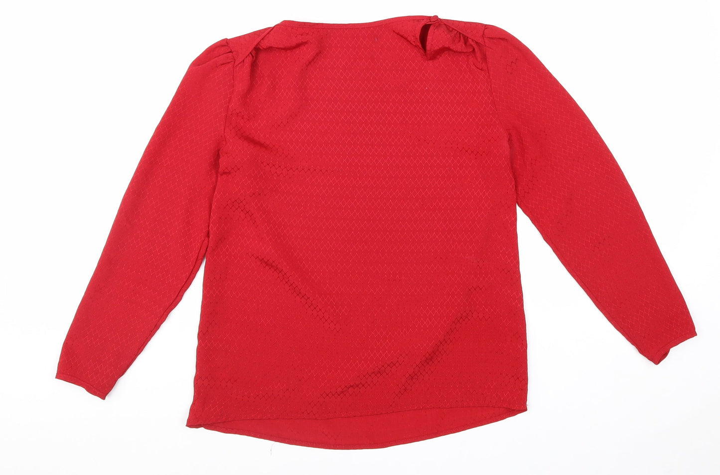 Preworn Womens Red Geometric Polyester Basic Blouse Size 10 Round Neck