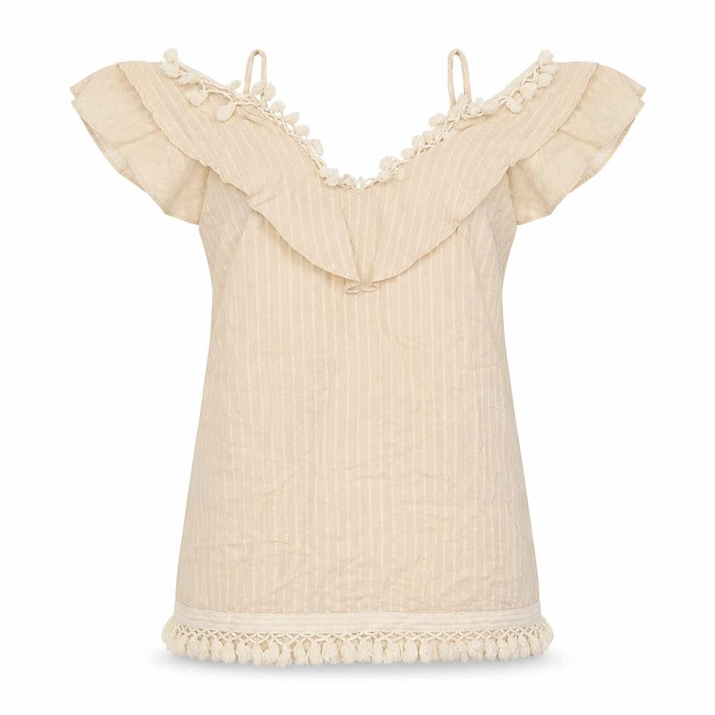 Indikah Womens Beige Striped 100% Cotton Basic Tank Size XS V-Neck