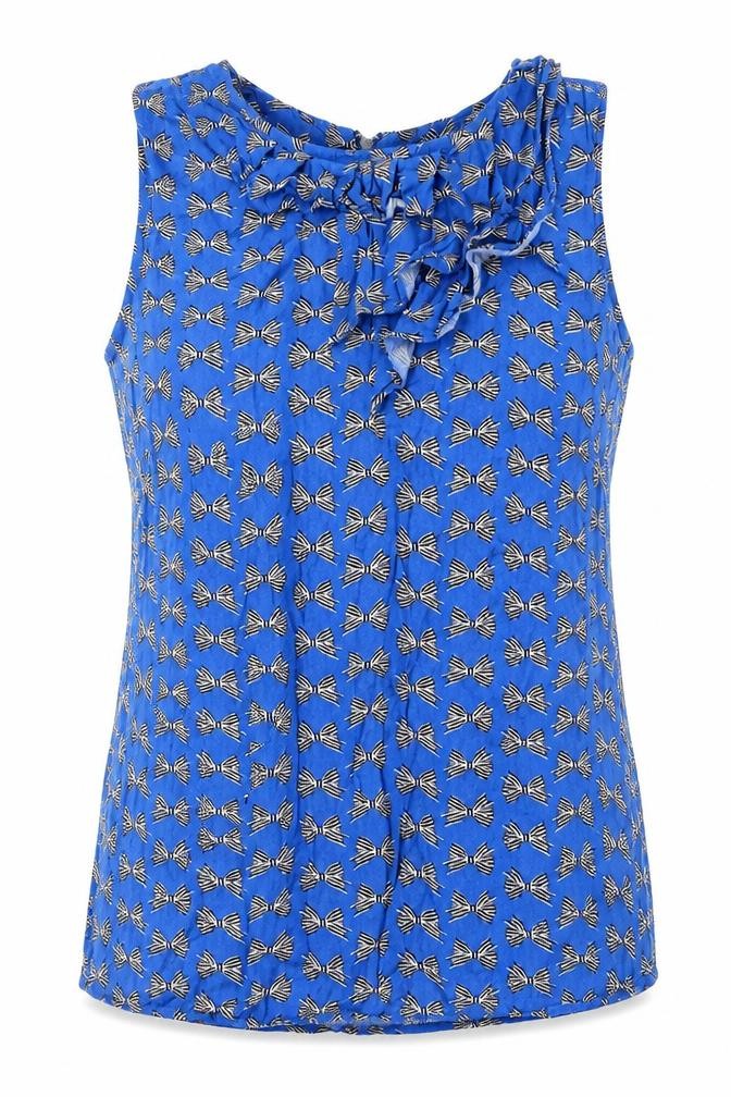 Oasis Womens Blue Geometric Viscose Basic Tank Size 10 Round Neck - Bow Print