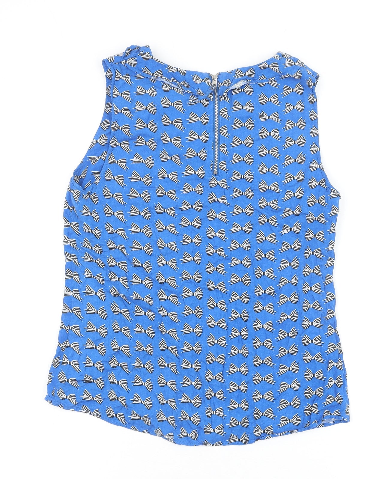 Oasis Womens Blue Geometric Viscose Basic Tank Size 10 Round Neck - Bow Print
