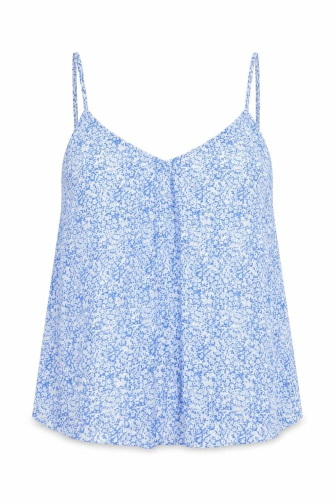 Mango Womens Blue Geometric Polyester Basic Tank Size S V-Neck