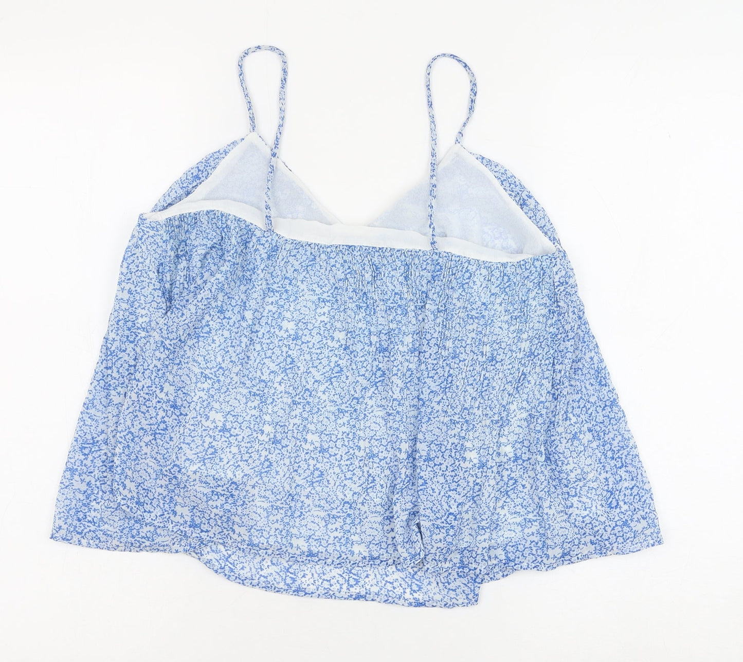Mango Womens Blue Geometric Polyester Basic Tank Size S V-Neck