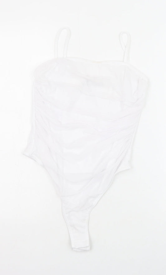 PRETTYLITTLETHING Womens White Polyester Bodysuit One-Piece Size 14 Snap