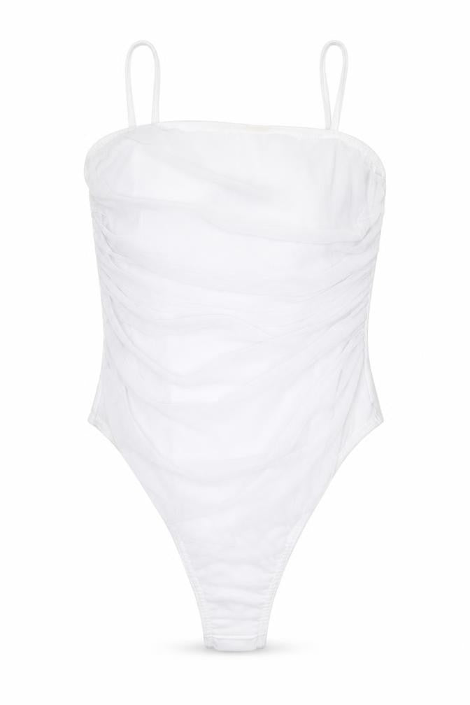 PRETTYLITTLETHING Womens White Polyester Bodysuit One-Piece Size 14 Snap